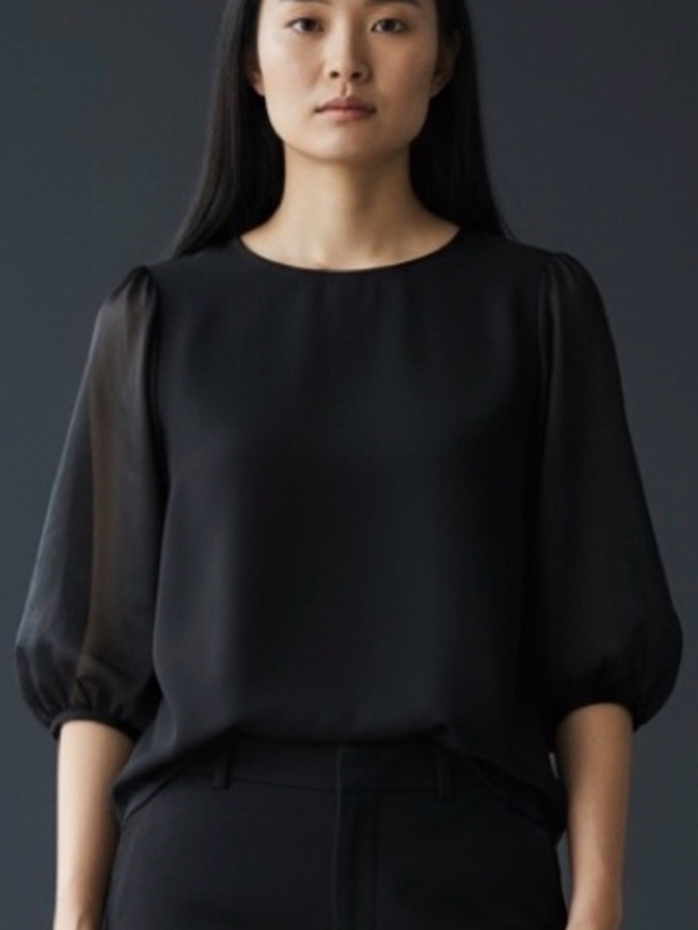 NWT Ann Taylor Sheer Sleeve Blouse | Black | Size XXL